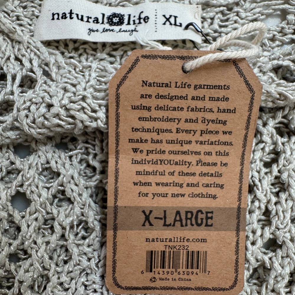 Natural Life Open Knit Diamond Crochet Pointelle Tank XL Beige Neutral NEW w tag - Picture 2 of 8